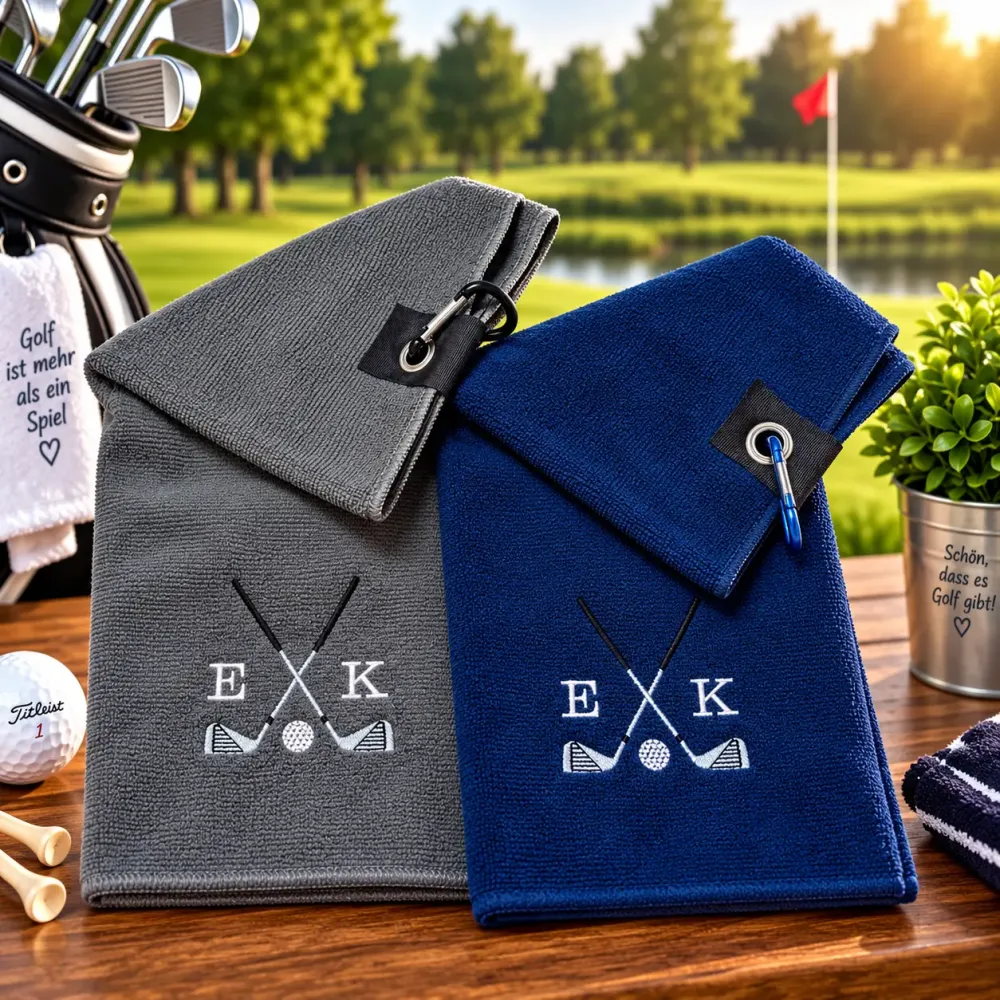 Golfhandtuch Microfaser Personalisiert mit Golfmotiv und Initialen