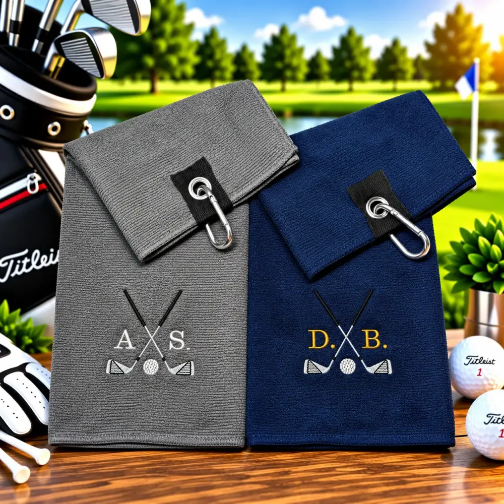 Golfhandtuch Microfaser Bestickt mit Golfmotiv und Initialen
