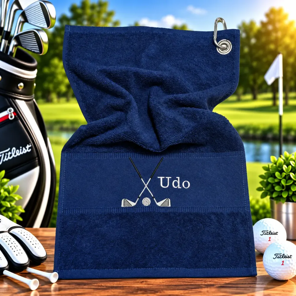 Golfhandtuch Marineblau mit Namen