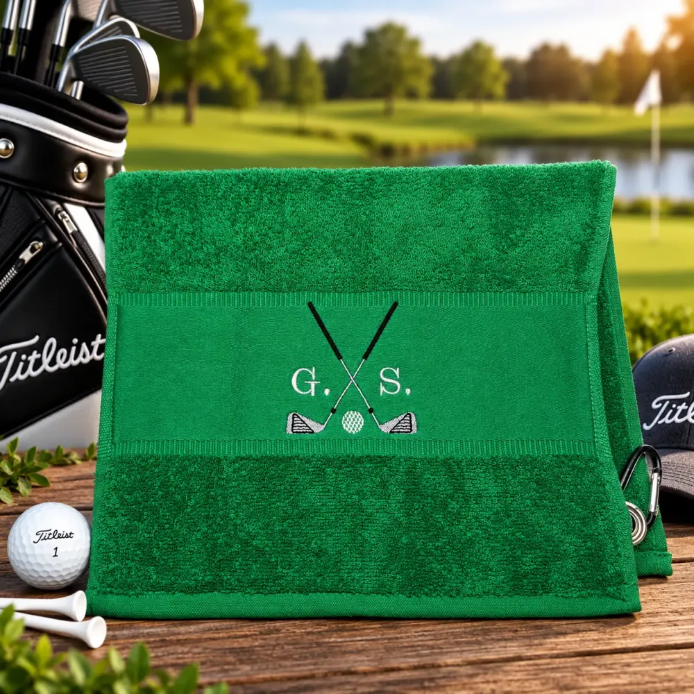 Golfhandtuch Grün Personalisiert mit Golfmotiv und Initialen