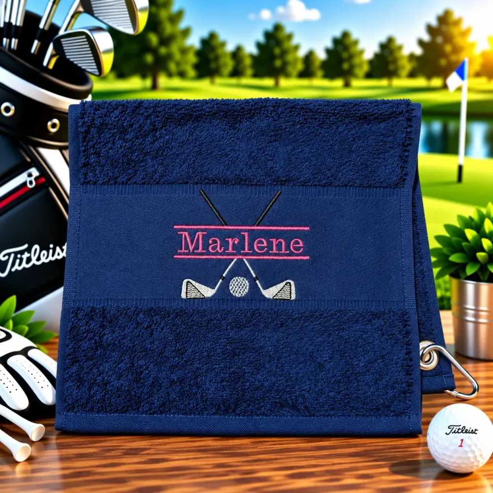 Golfhandtuch Golfschläger mit Namen besticken lassen