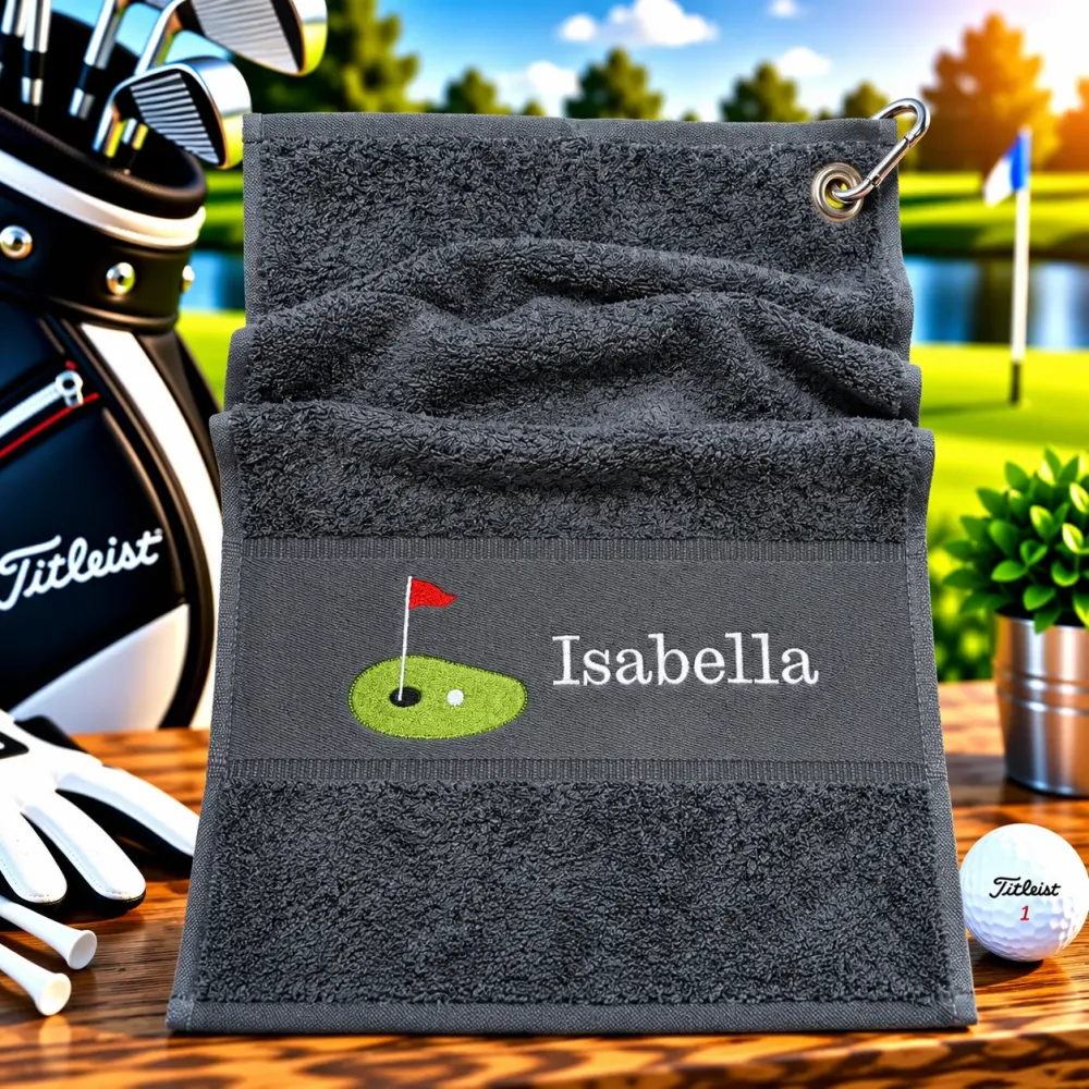 Golfhandtuch Dunkelgrau mit Initialen oder Name