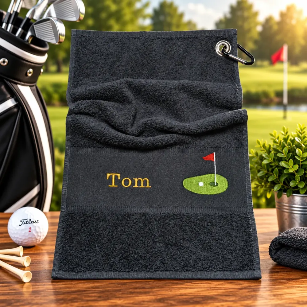 Golfhandtuch Schwarz mit Namen