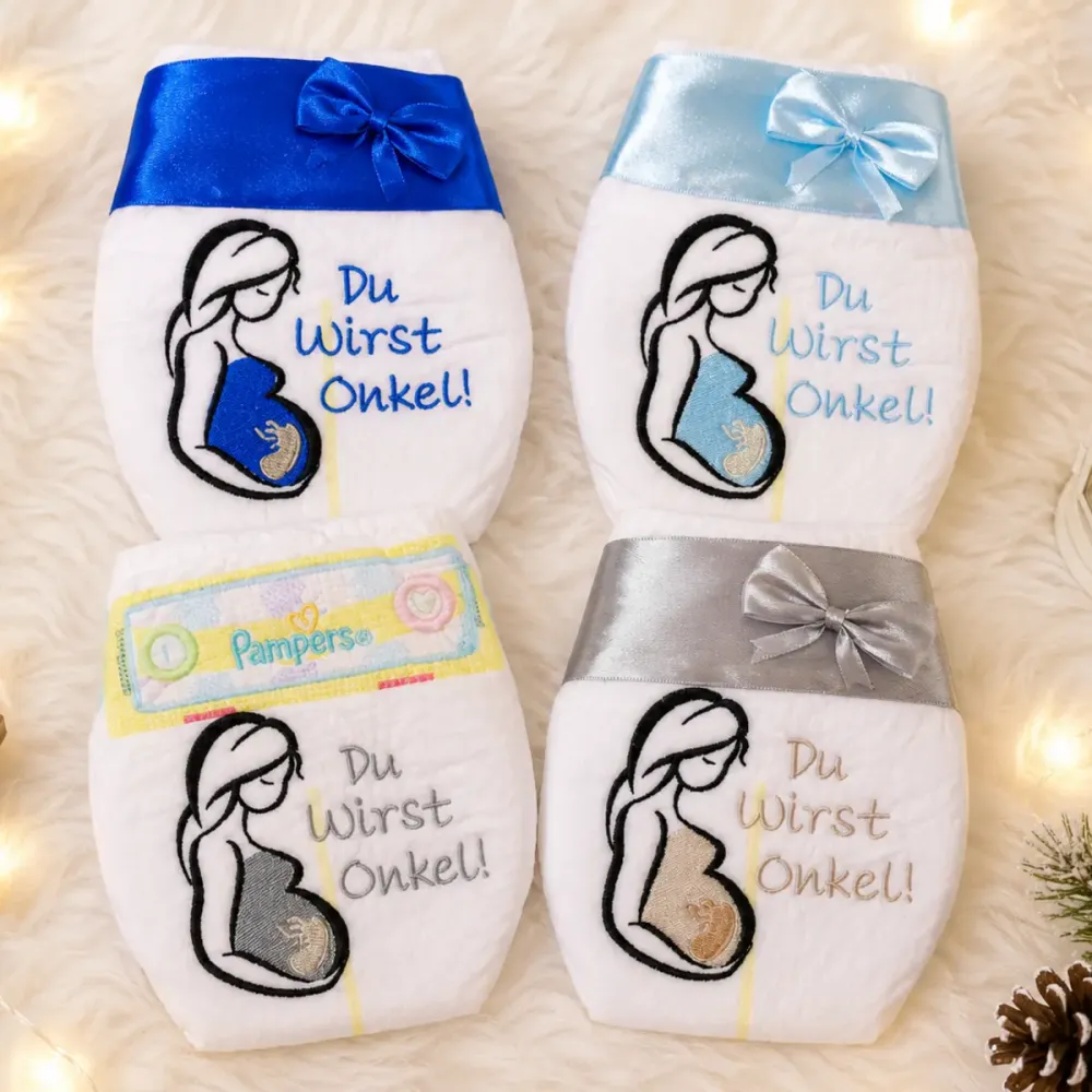 Bestickte Windel zur Baby-Ankündigung für die Familie.