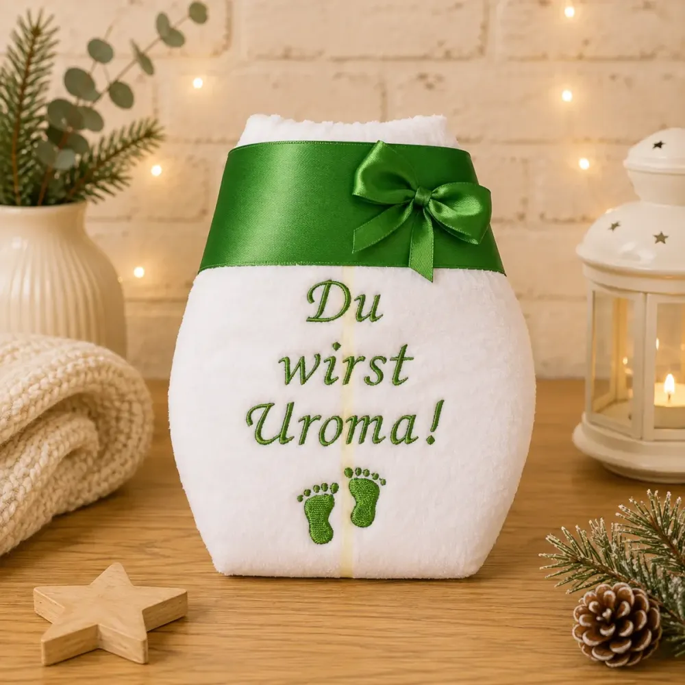 Bestickte Windel als Überraschung Du wirst Uroma