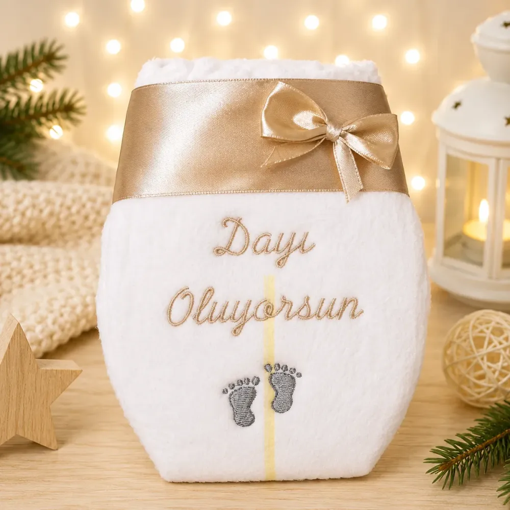 Bestickte Windel auf Türkisch für Onkel (Dayi) oder Tante (Hala).