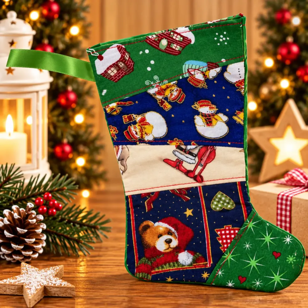Nikolausstiefel Patchwork Größe S bestickt Weihnachtsdeko
