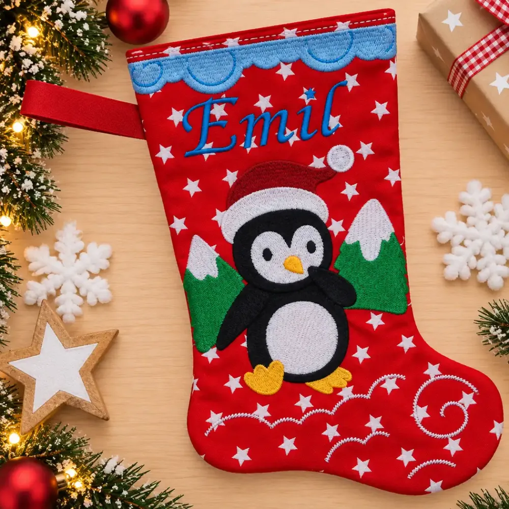 Nikolausstiefel Pinguin Größe S mit Name Emil