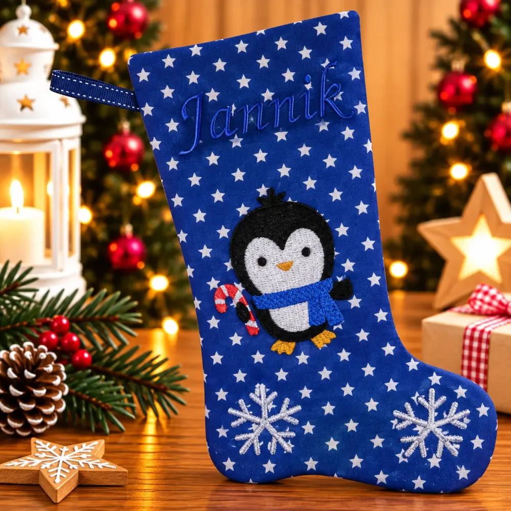 Nikolausstiefel XXL Pinguin mit Name Jannik für Kindergarten