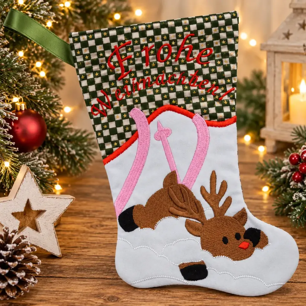 Nikolausstiefel Elch Frohe Weihnachten Größe S bestickt