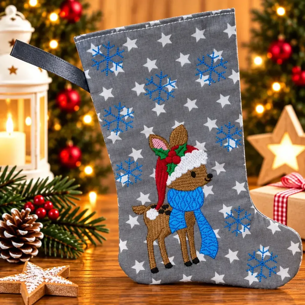 Nikolausstiefel Reh Größe S bestickt Weihnachtsdeko