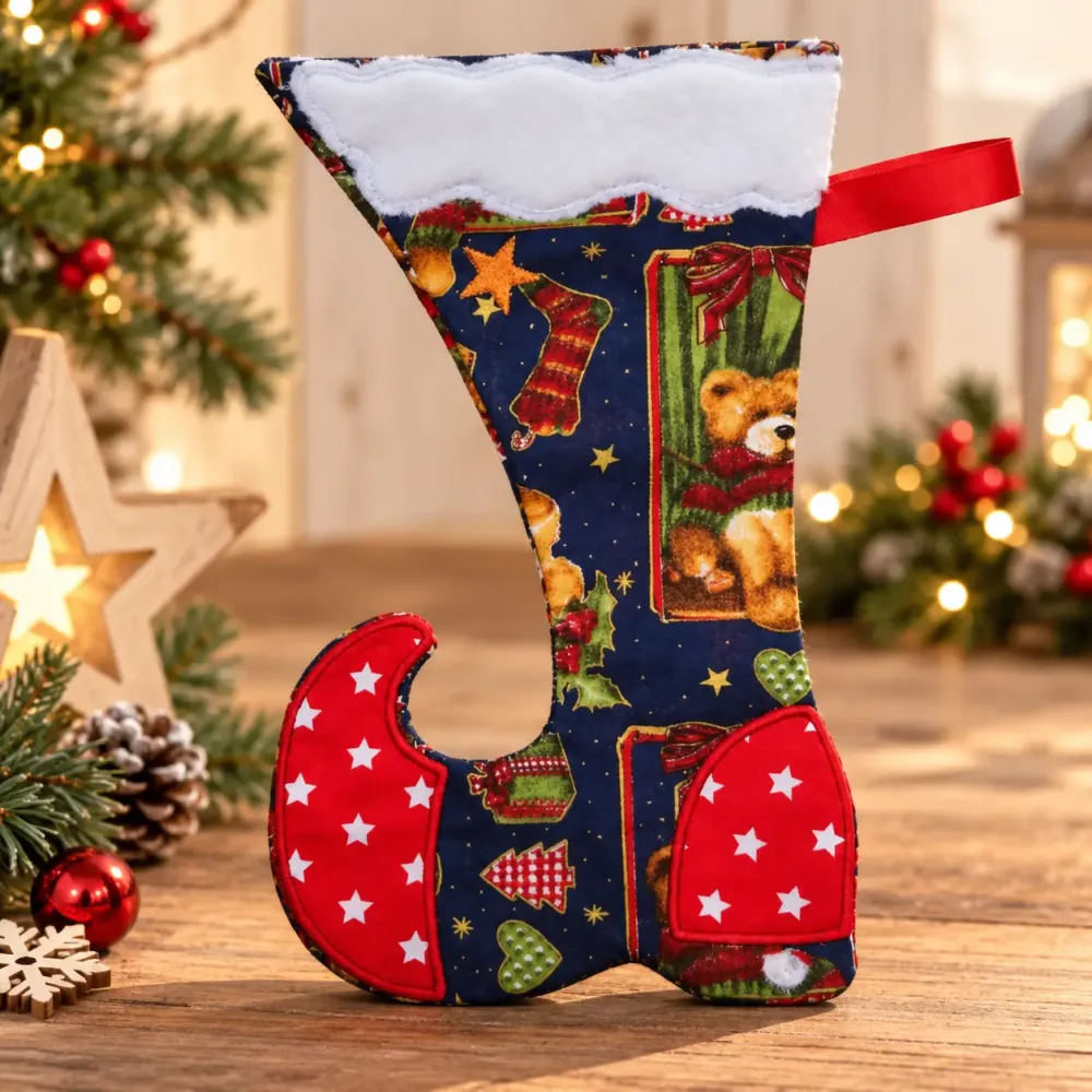 Elfenstiefel Bär bestickt Weihnachtsdeko