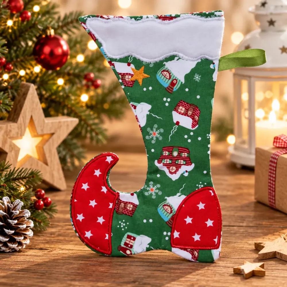 Elfenstiefel grün bestickt Weihnachtsdeko