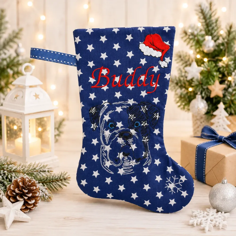 Nikolausstiefel AMERICAN BULLDOG bestickt mit Name Buddy
