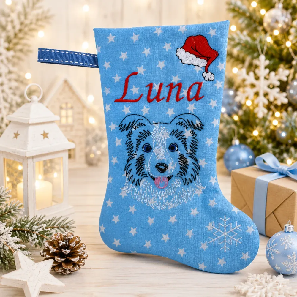 Nikolausstiefel BORDER COLLIE bestickt mit Name Luna