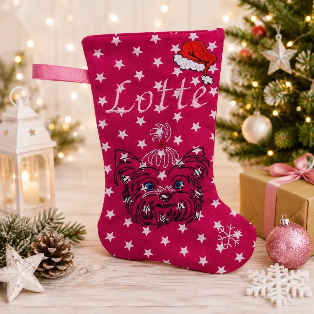 Nikolausstiefel YORKIE bestickt mit Name Lotte