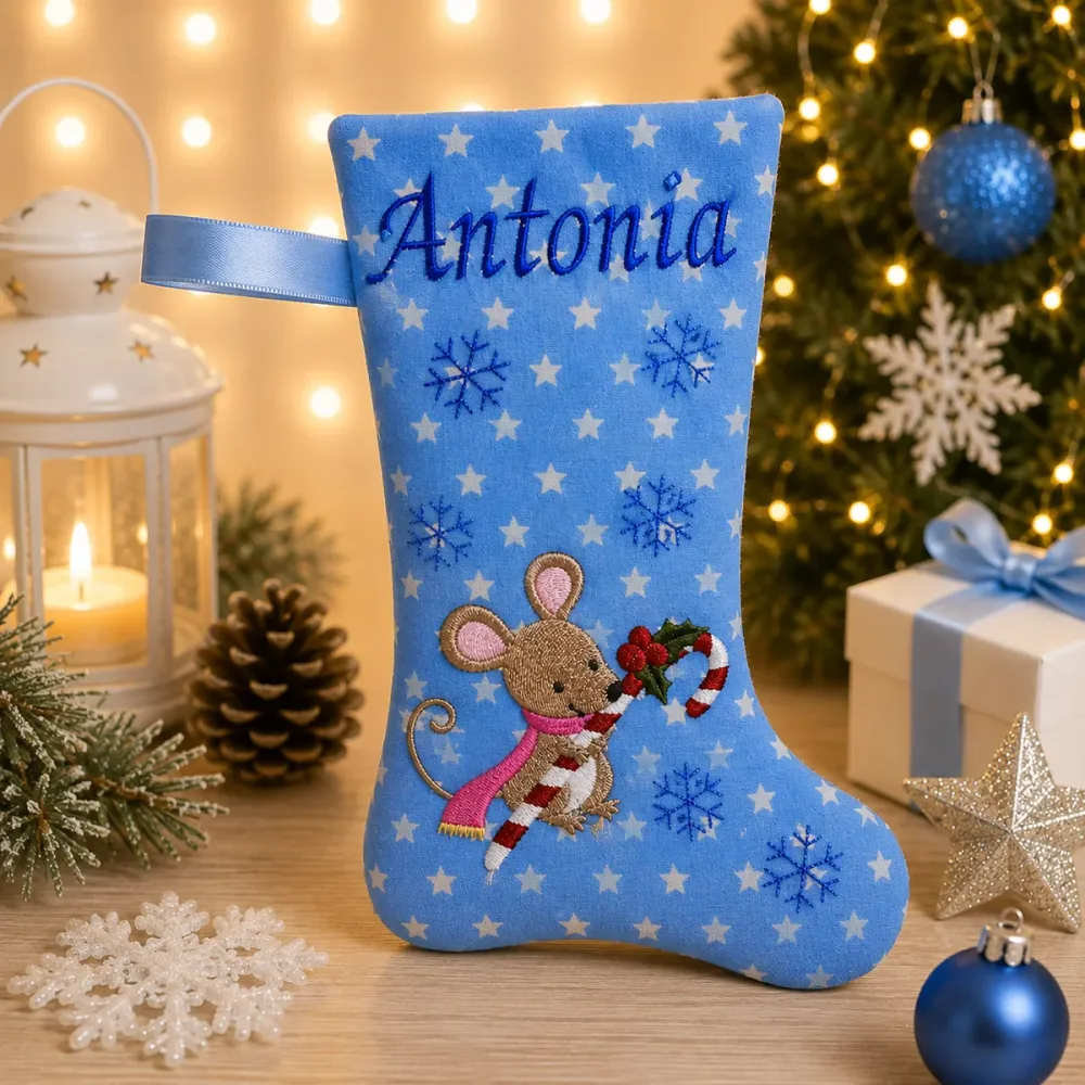Nikolausstiefel mit Name Stofffarbe türkisblau