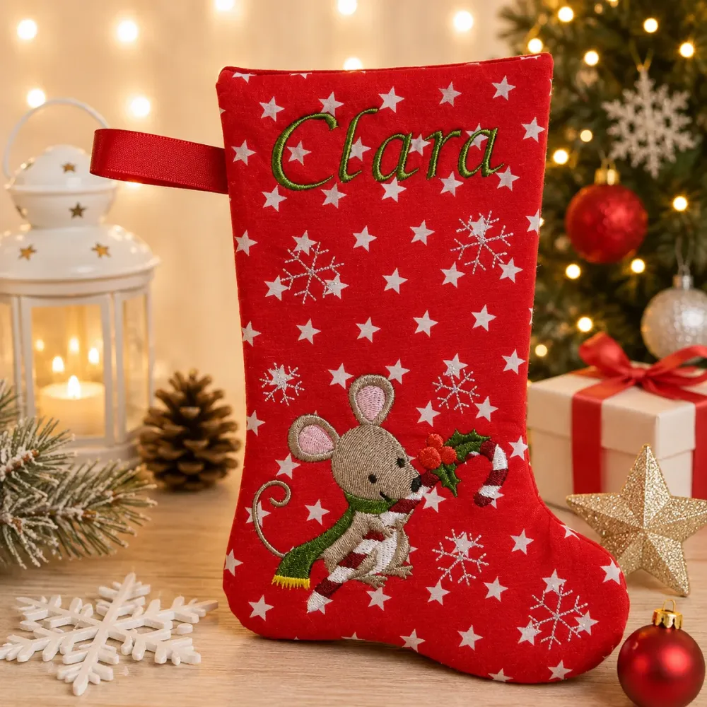 Nikolausstiefel mit Name Stofffarbe rot