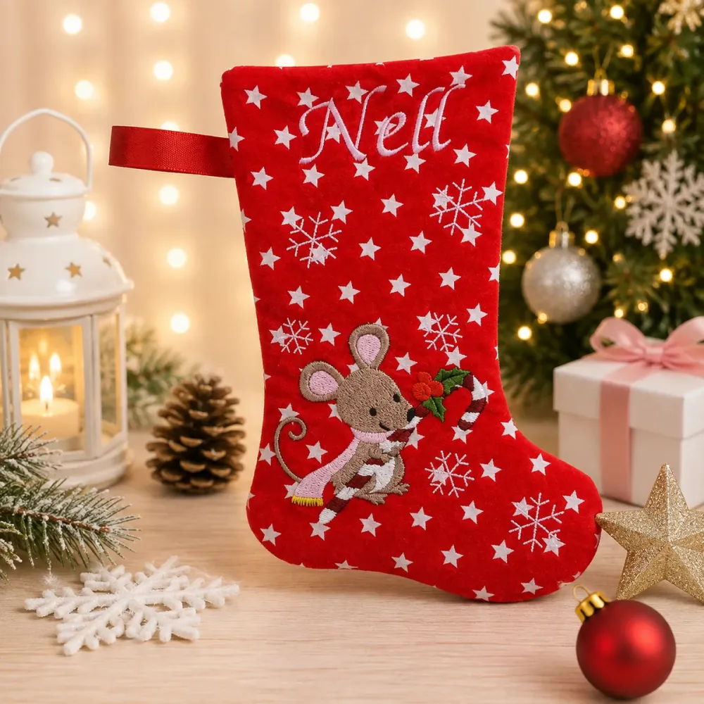 Nikolausstiefel mit Name Stofffarbe rot