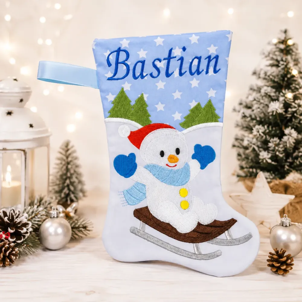 Nikolausstiefel mit Name Stofffarbe hellblau