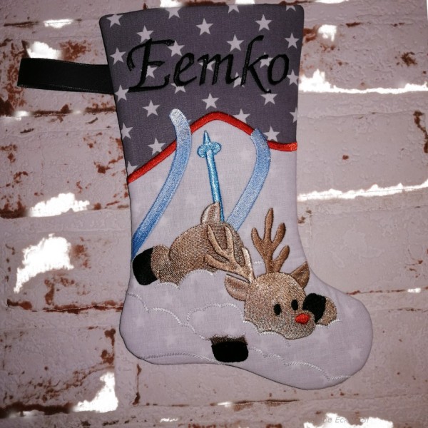 Nikolausstiefel mit Name Stofffarbe grau