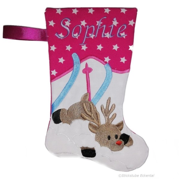 Nikolausstiefel mit Name Stofffarbe pink