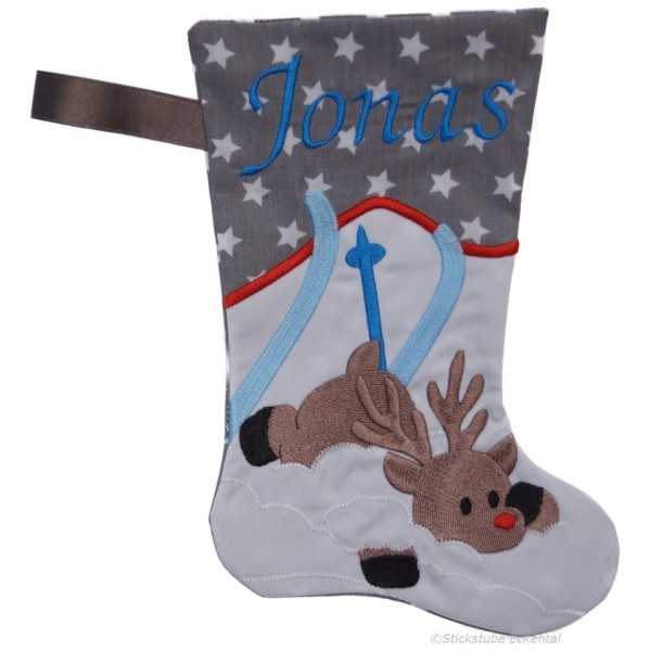 Nikolausstiefel mit Name Stofffarbe grau