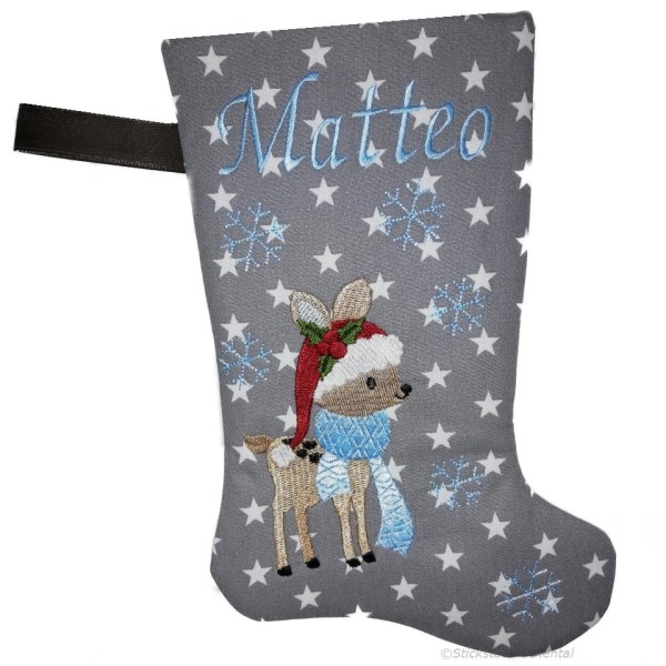 Nikolausstiefel mit Name Stofffarbe grau