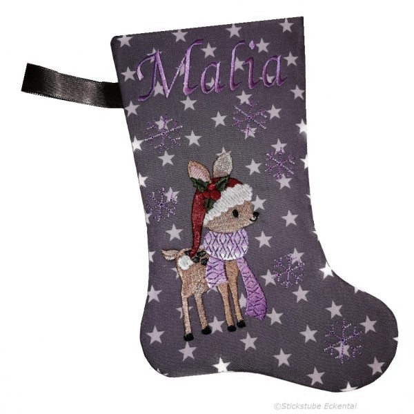 Nikolausstiefel mit Name Stofffarbe grau