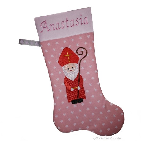 Bestickte Nikolausstiefel XXL Bischof altrosa