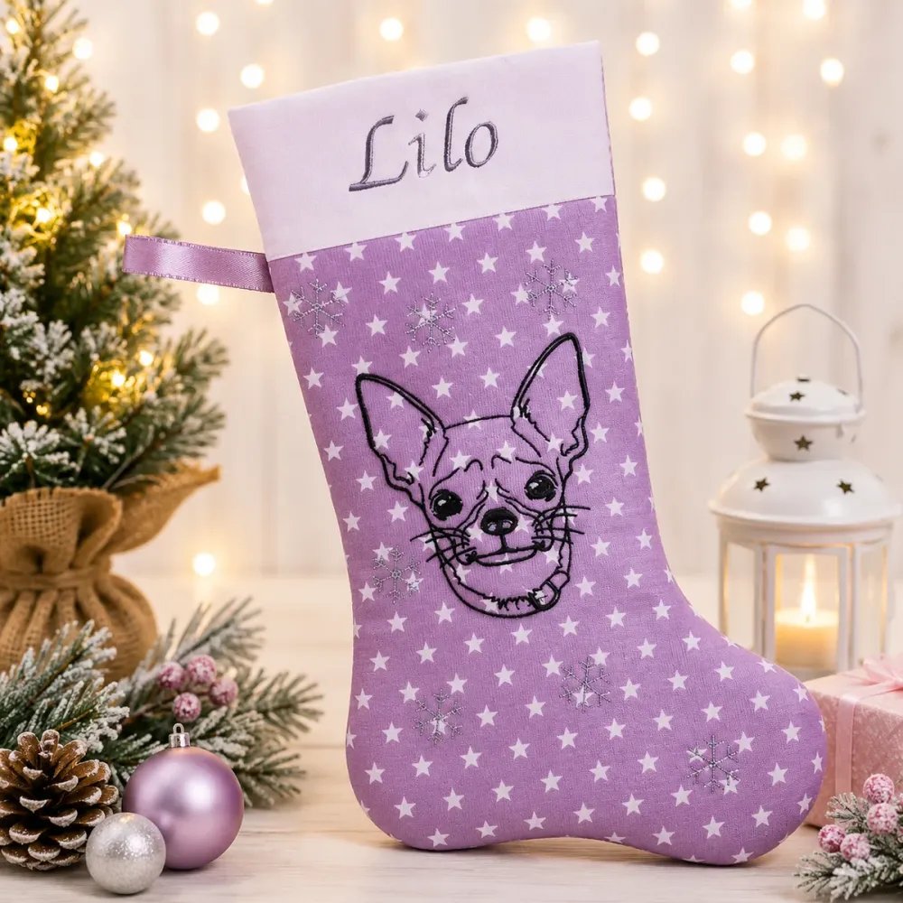 Personalisierte Chihuahua Nikolausstiefel lila