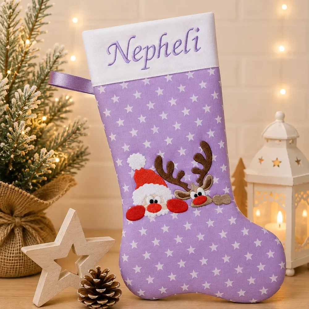 Nikolausstiefel Rentier und Weihnachtsmann XXL mit Name