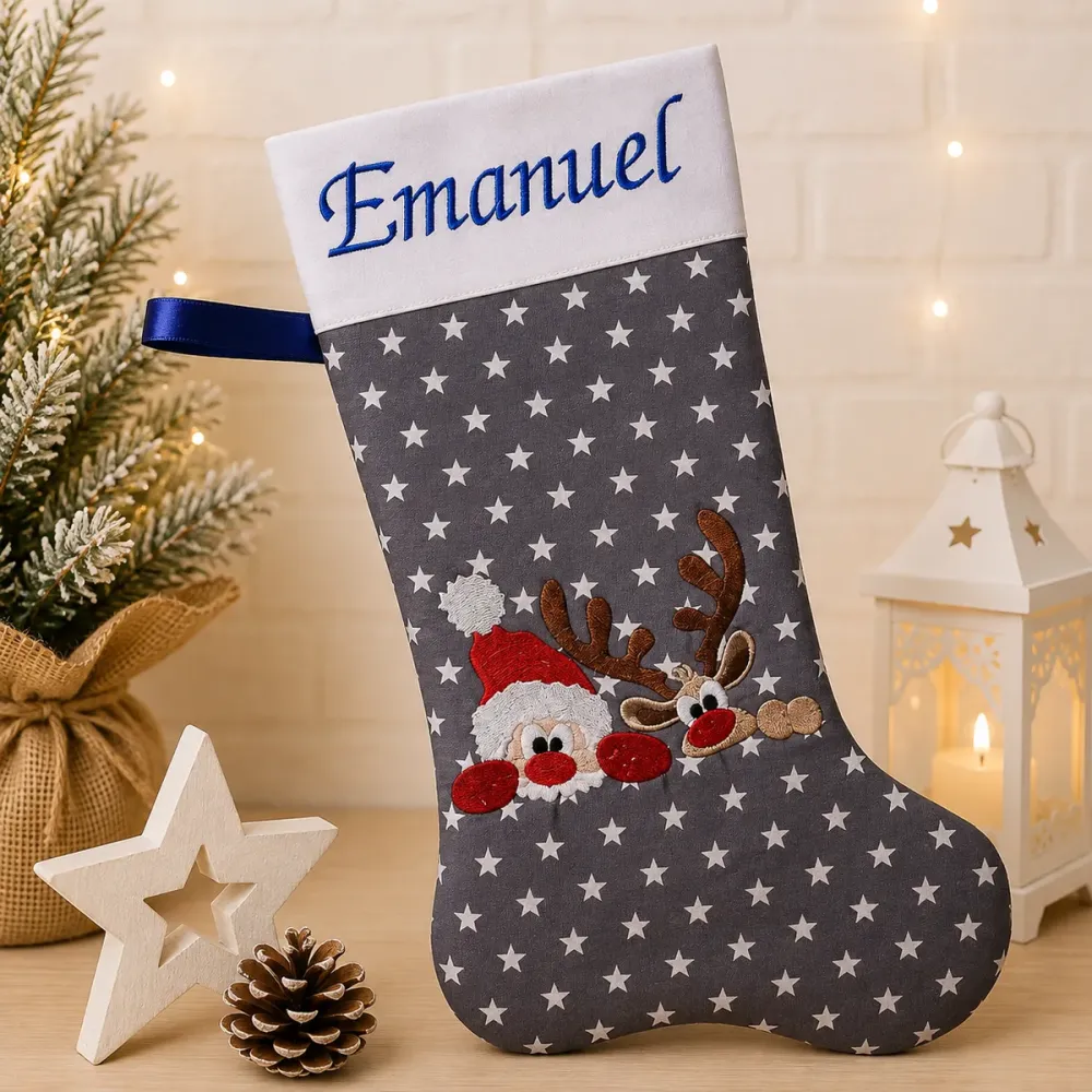 Nikolausstiefel Rentier und Weihnachtsmann XXL mit Name