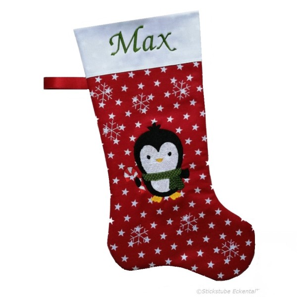 Bestickte Nikolausstiefel XXL Pinguin mit Name