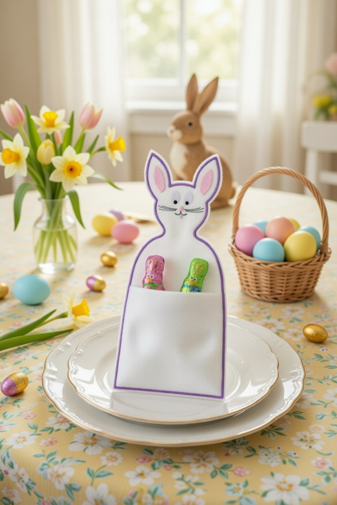 Hase mit Bestecktasche