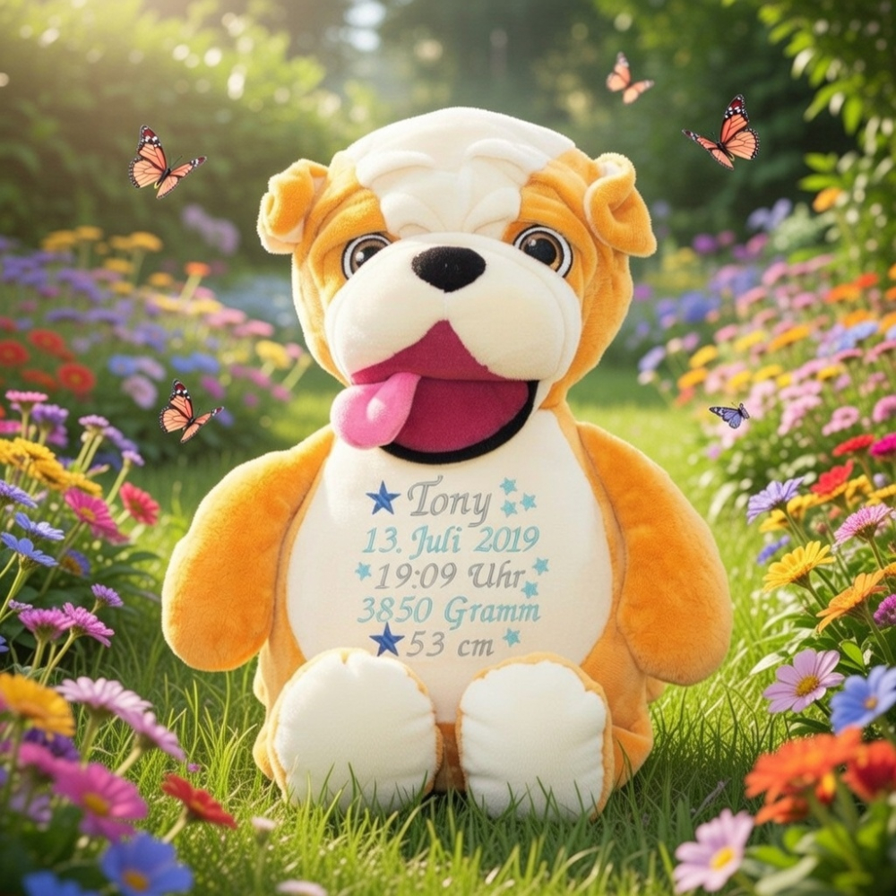 Hund Bulldog bestickt mit Sterne und Name