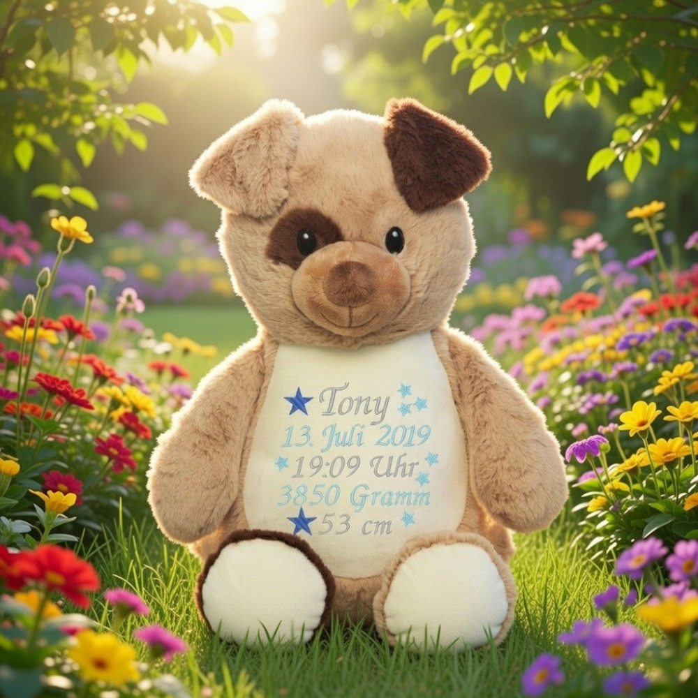 Hund bestickt mit Sterne und Name