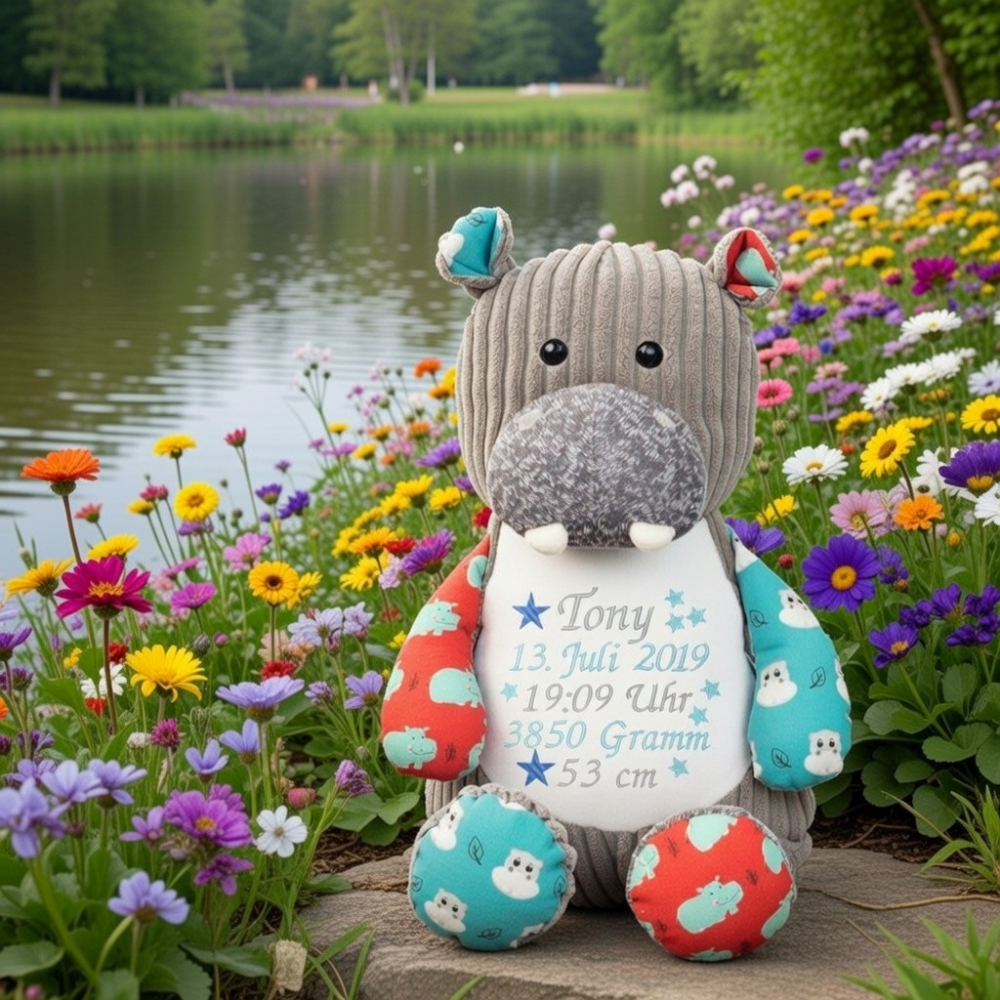 Nilpferd bestickt mit Sterne und Name