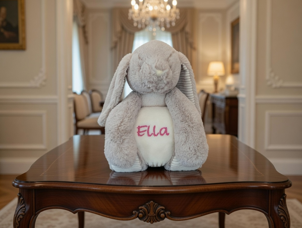 Stofftier Hase mit personalisierter Decke und Wunschnamen