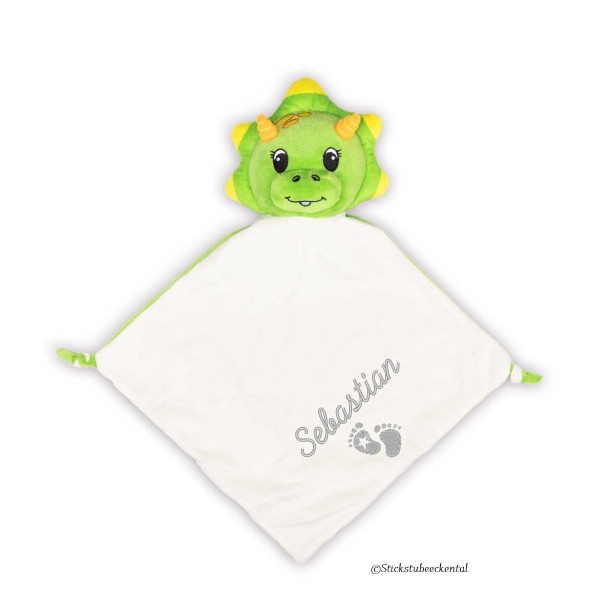 Schnuffeltuch Dino mit Schreibschrift