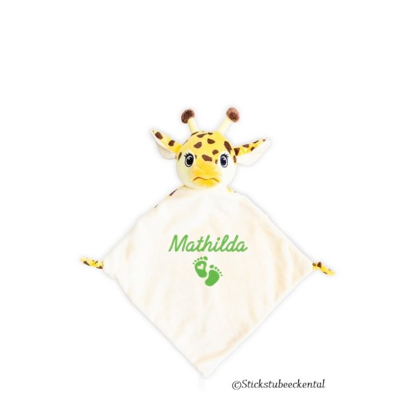 Schnuffeltuch Giraffe mit Schreibschrift