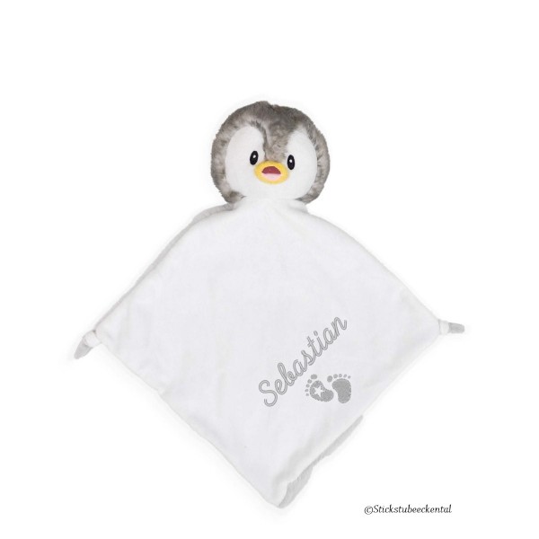 Schnuffeltuch Pinguin mit Schreibschrift