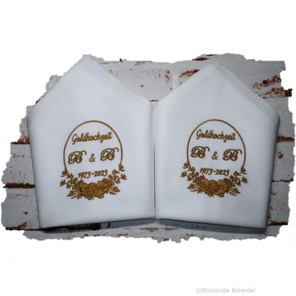 Stoffservietten Goldhochzeit mit Monogramm und Datum