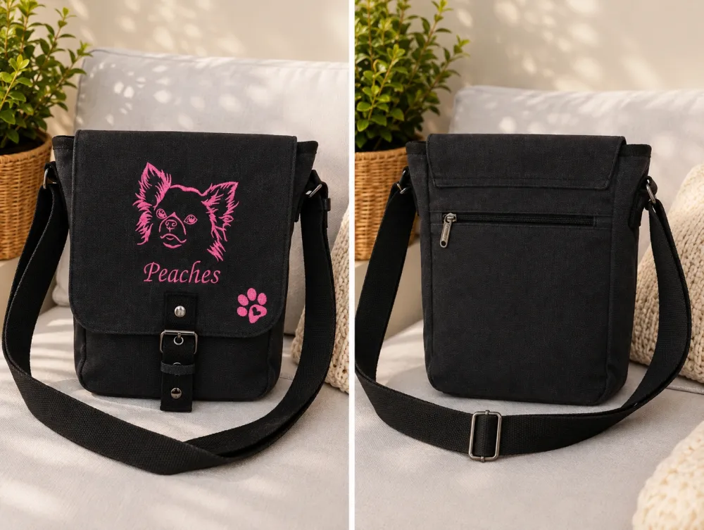 Canvas Tasche mit Chihuahua Pfoten und Namen bestickt