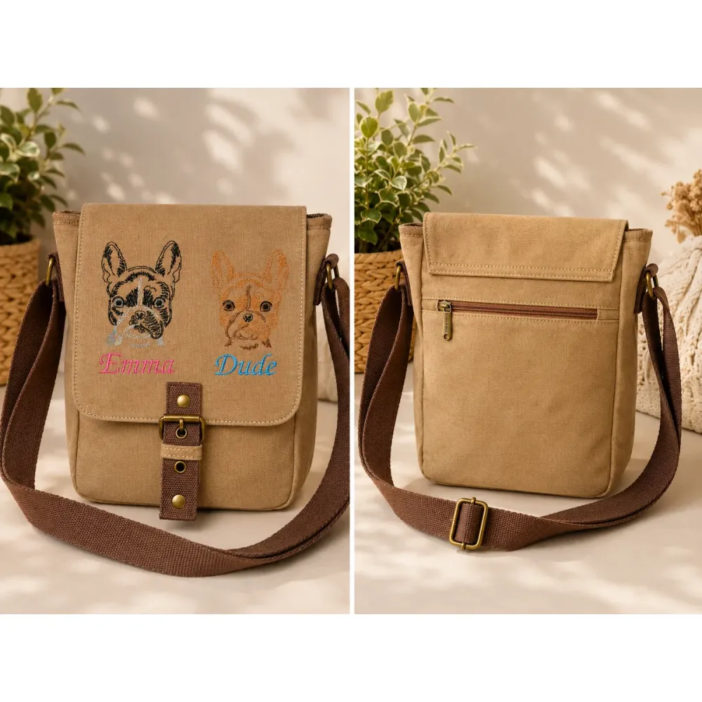 Canvas Tasche mit Französische Bulldogge und Namen bestickt