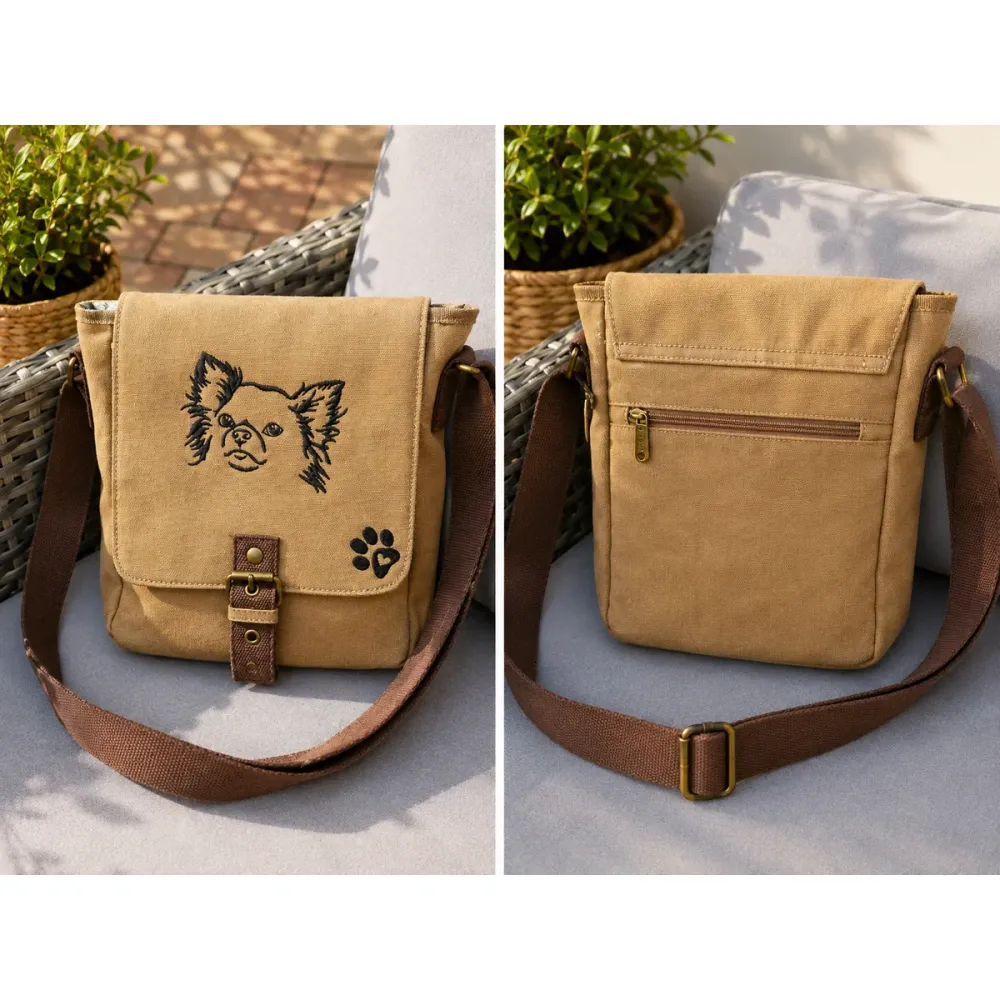 Canvas Tasche mit Chihuahua und Pfoten bestickt