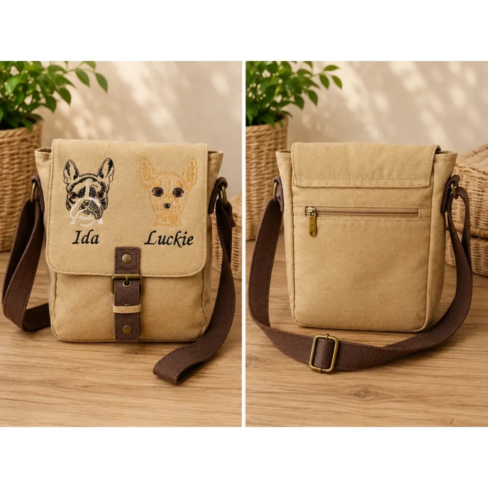 Canvas Tasche mit Französische Bulldogge und Namen bestickt