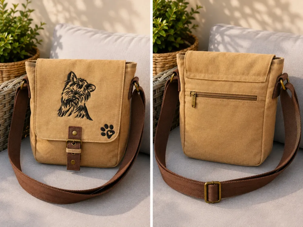 Canvas Tasche mit Hund, Pfoten und Namen bestickt