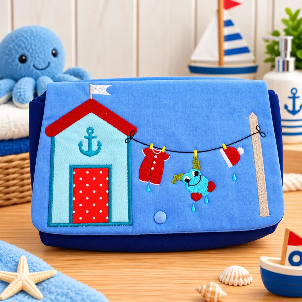 Windeltasche mit Wäscheleinen Motiv für Baby Wickelutensilien