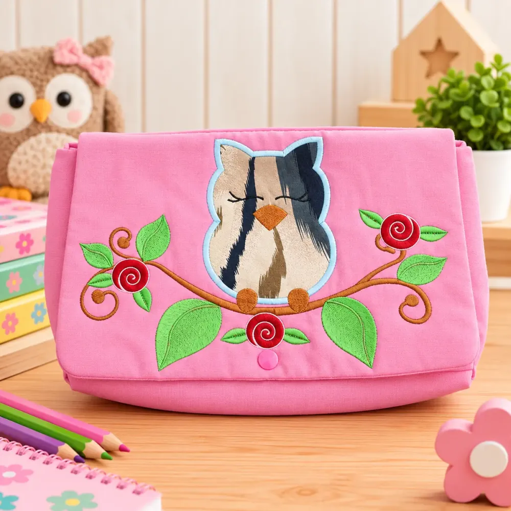 Windeltasche aus 100 Prozent Baumwolle mit Eulenmotiv